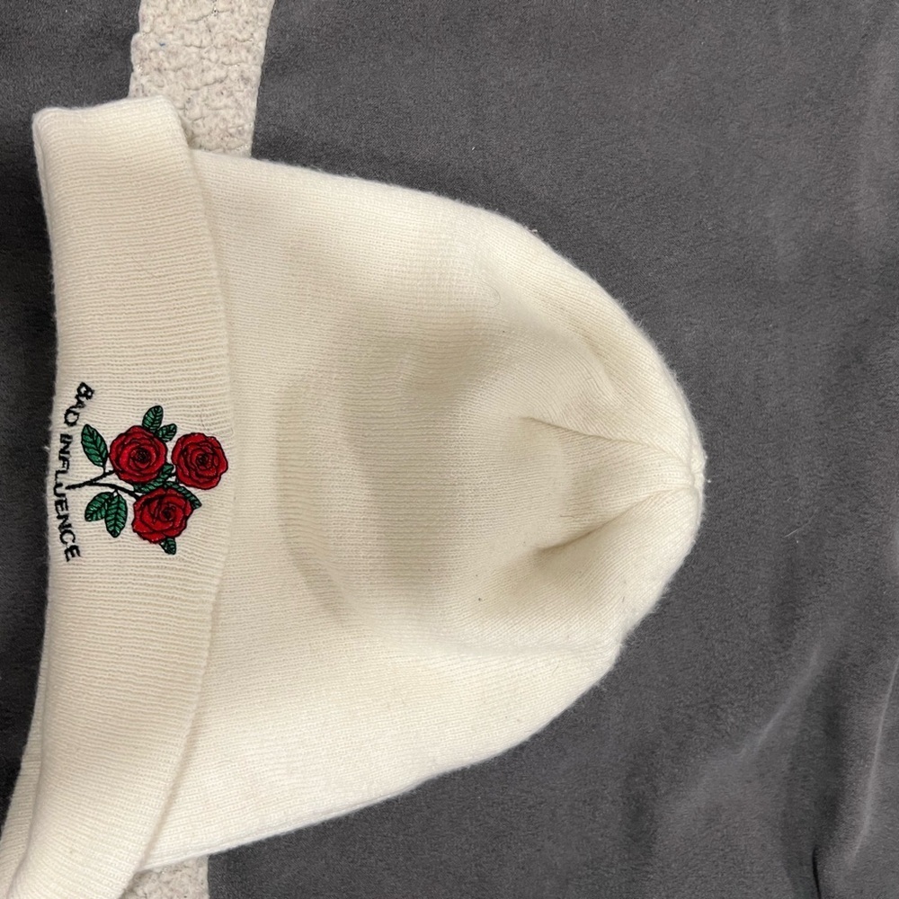White Beanie with Red Rose Embroidery